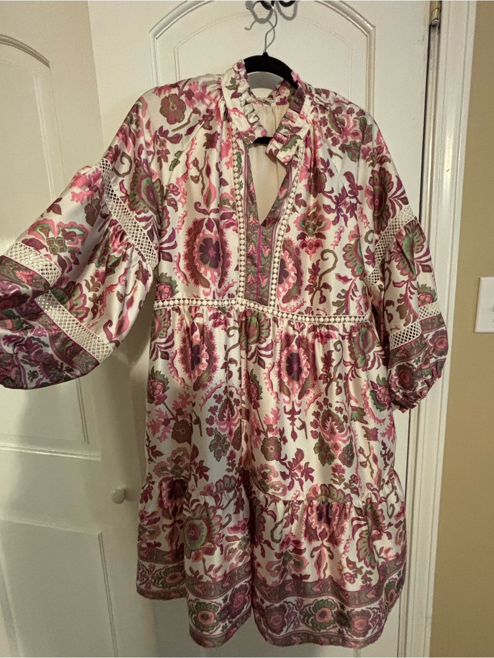 Jade Floral Ruffle Blouse in Pink, Green and Cream